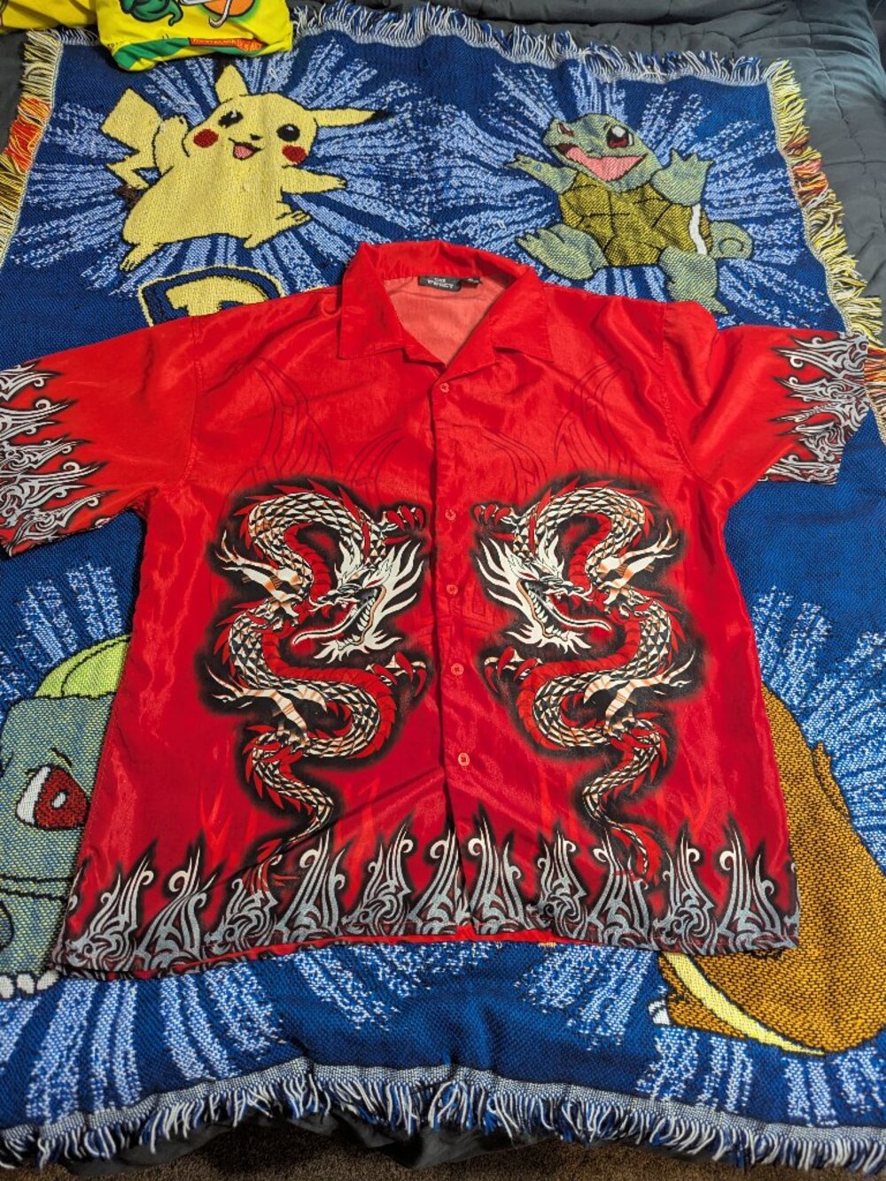 Vintage Y2K City Impact Red Dragons Button Up Shirt sz XL